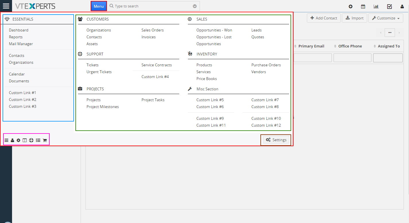 VTiger-7-Menu-Manager-View