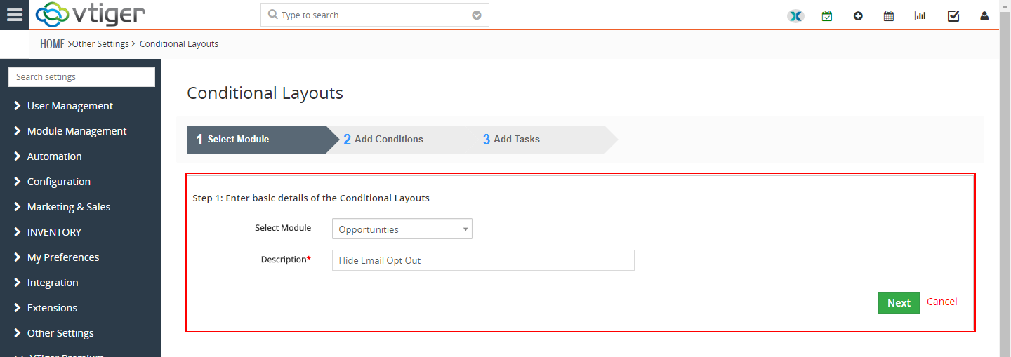 VTiger Conditional Layouts - hide fields2