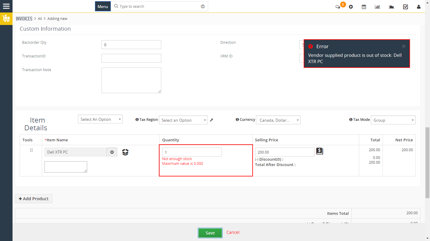 VTiger Inventory Management Prevent out of stock