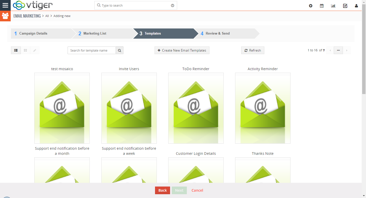 VTiger 7 Marketing Automation + Campaigns Extension - Template List
