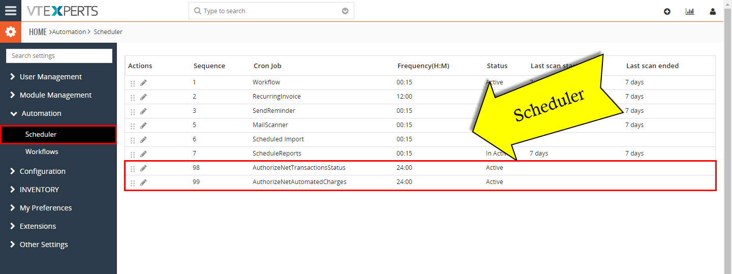 VTiger Authorize.Net Integration - Scheduler