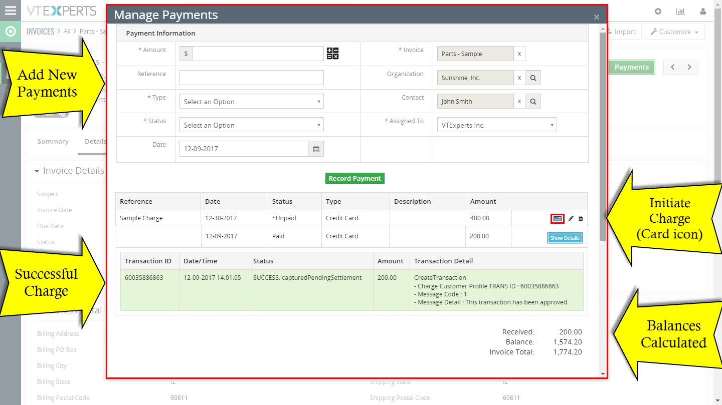 VTiger Authorize.Net Integration - payments