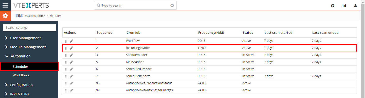 VTiger Authorize.Net Integration - recurring invoice schduler