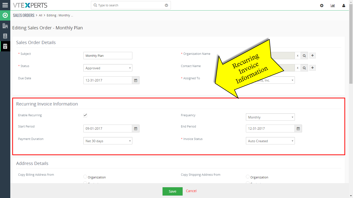 VTiger Authorize.Net Integration - recurring invoice