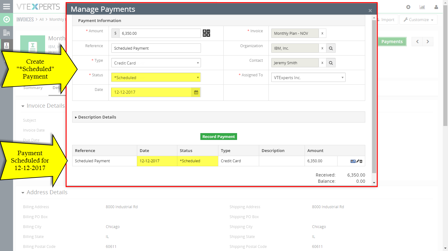 VTiger Authorize.Net Integration - scheduled payments