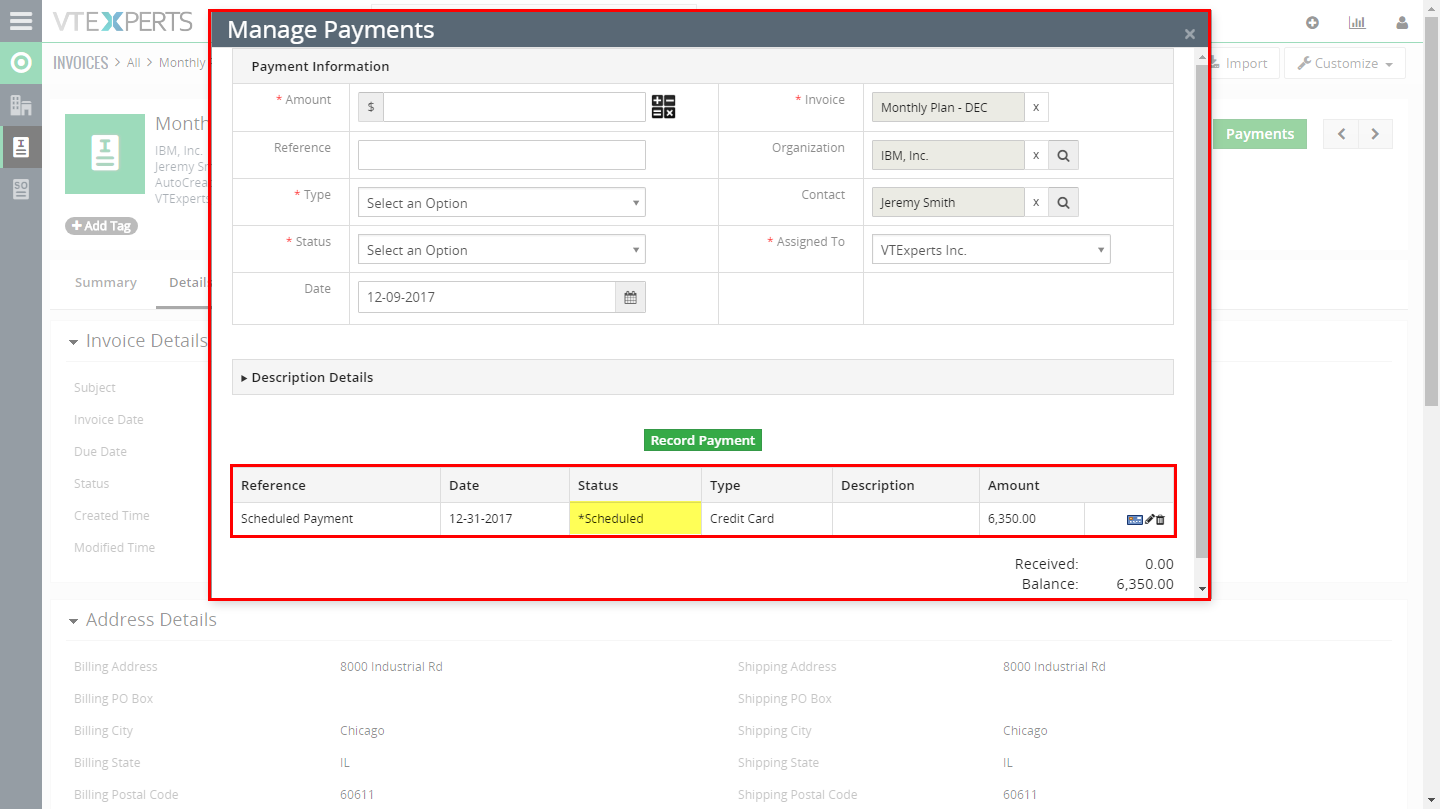 VTiger Authorize.Net Integration - scheduledug