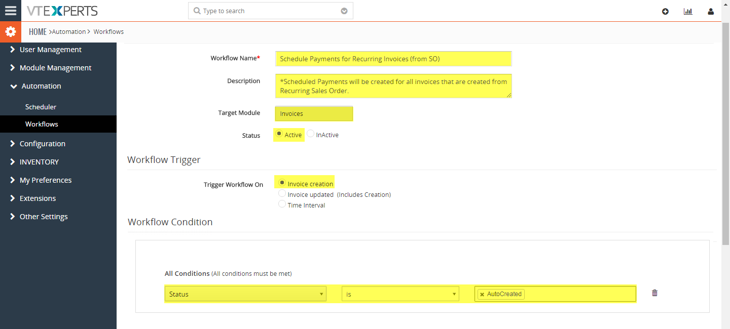 VTiger Authorize.Net Integration - workflow1