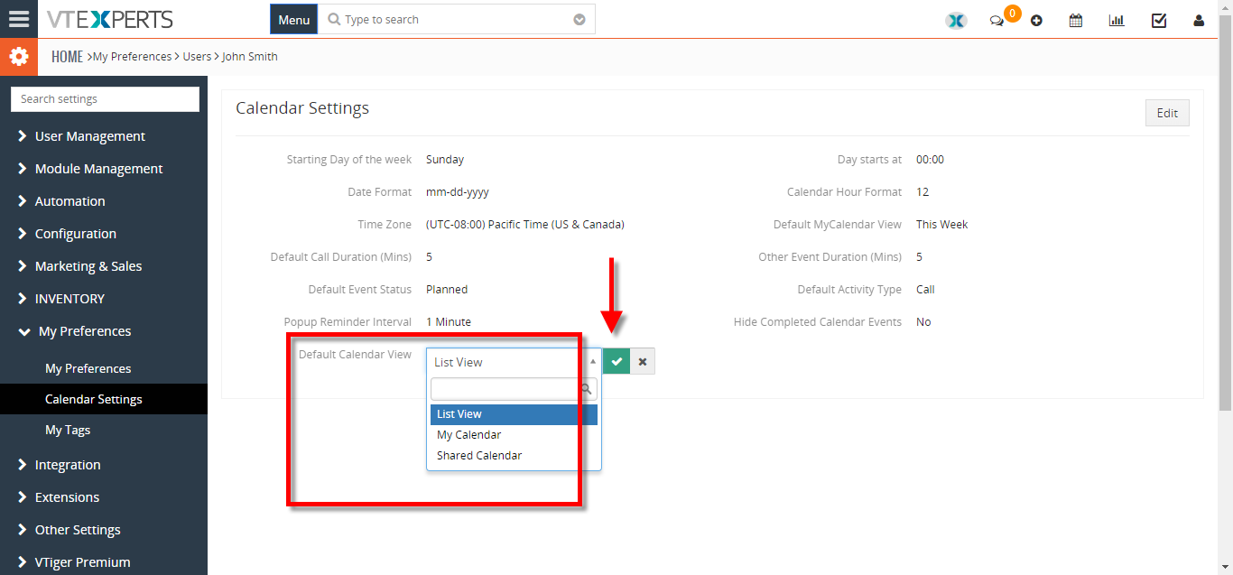 change default landing page for calendar to list view 3