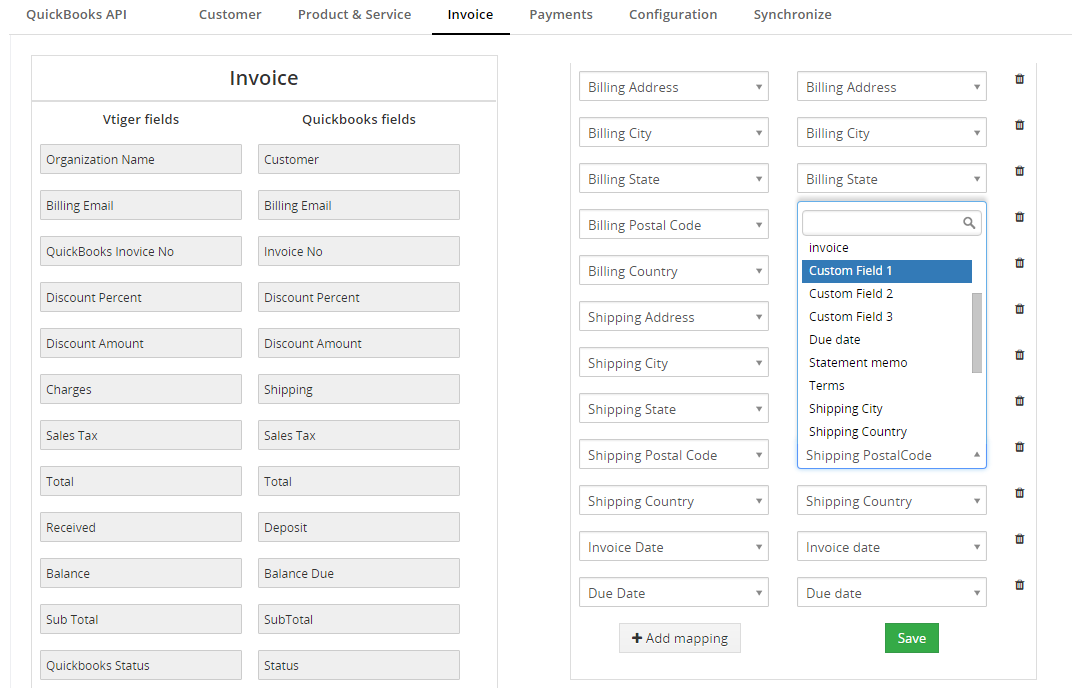 QuickBooks Online Integration for VTiger 7 - invoice