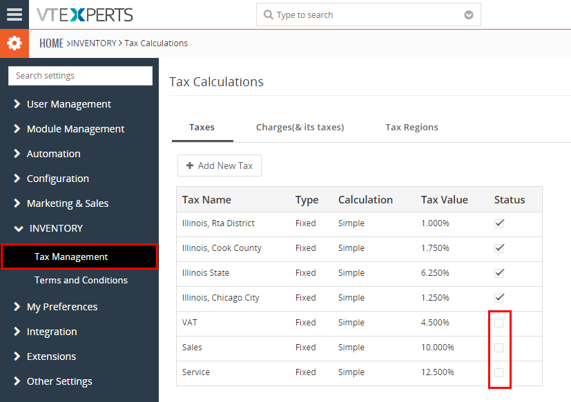 QuickBooks Online Integration for VTiger 7 - taxes1