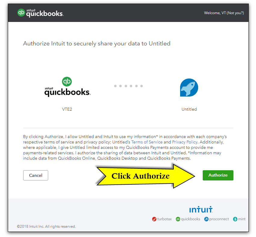 Quickbooks API Configuration - Vtiger - authorize