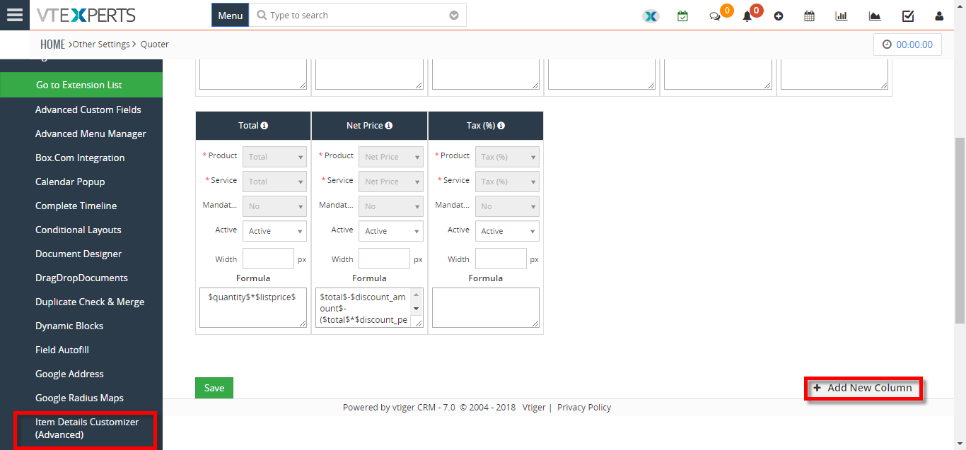 add new columns fields to Items details section in quotes or invoices 1