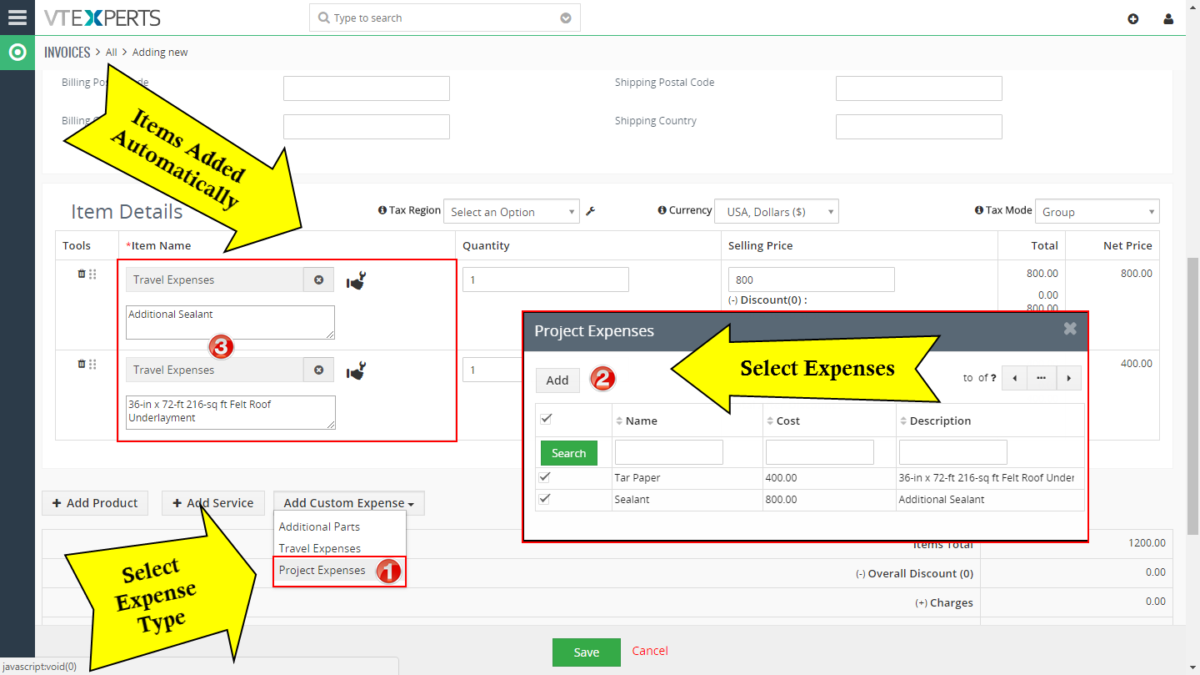 custom expenses for vtiger