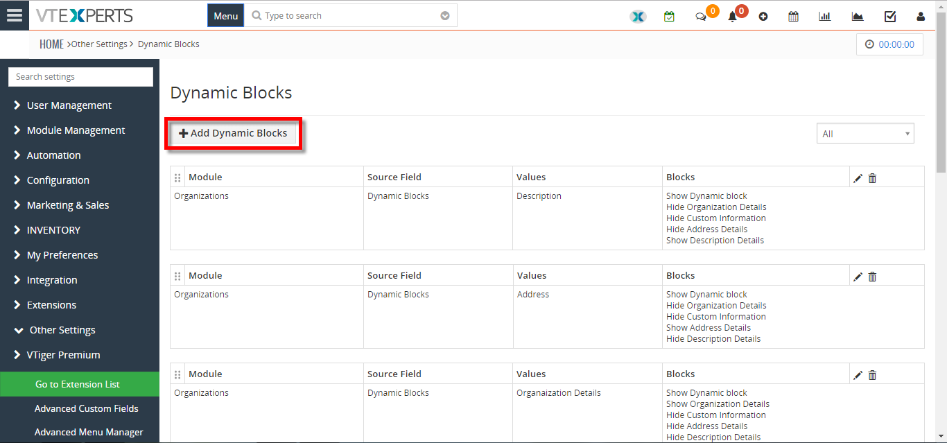 show or hide field blocks based on certain conditions fields in VTiger 3