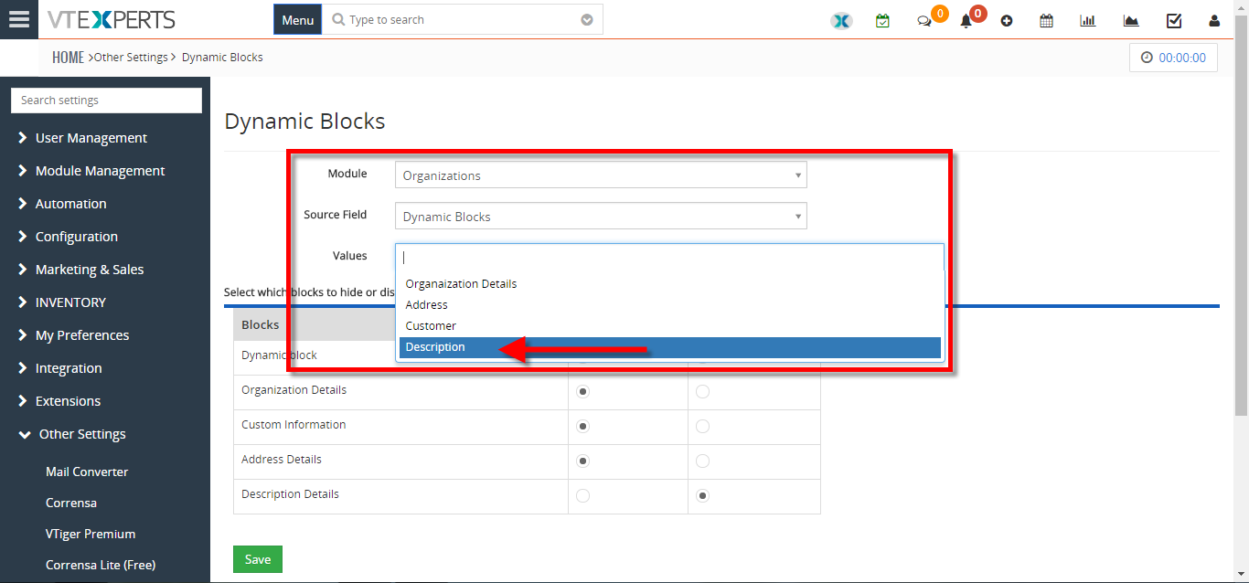 show or hide field blocks based on certain conditions fields in VTiger 4