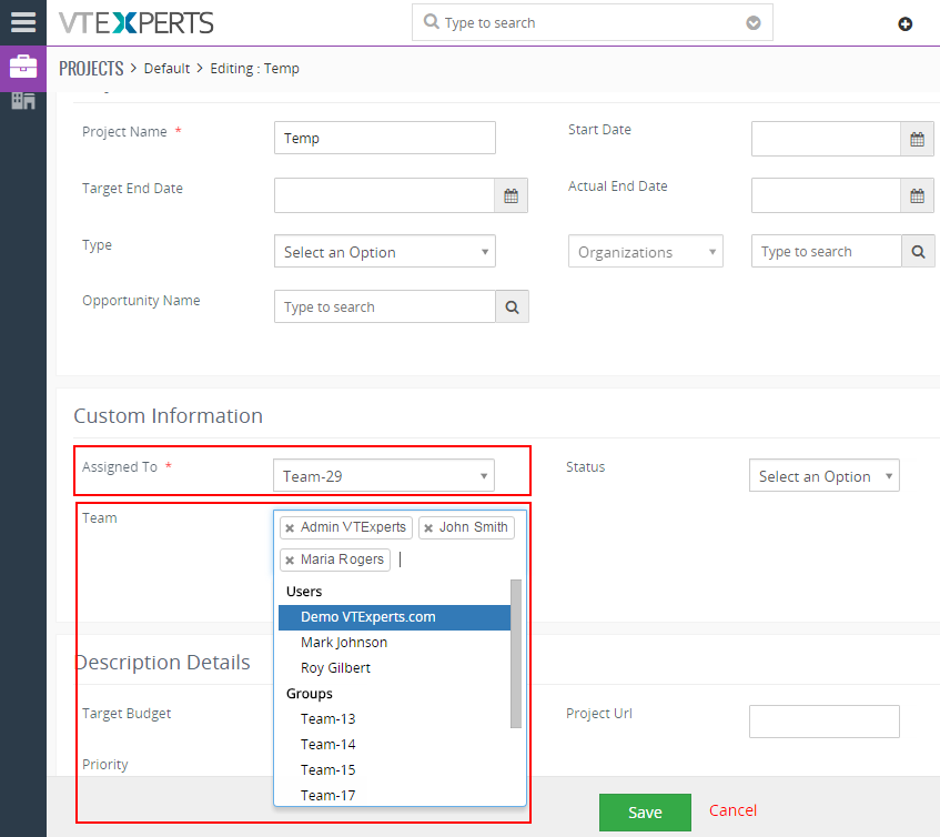 multi user assignment team module for vtiger scheduler cron