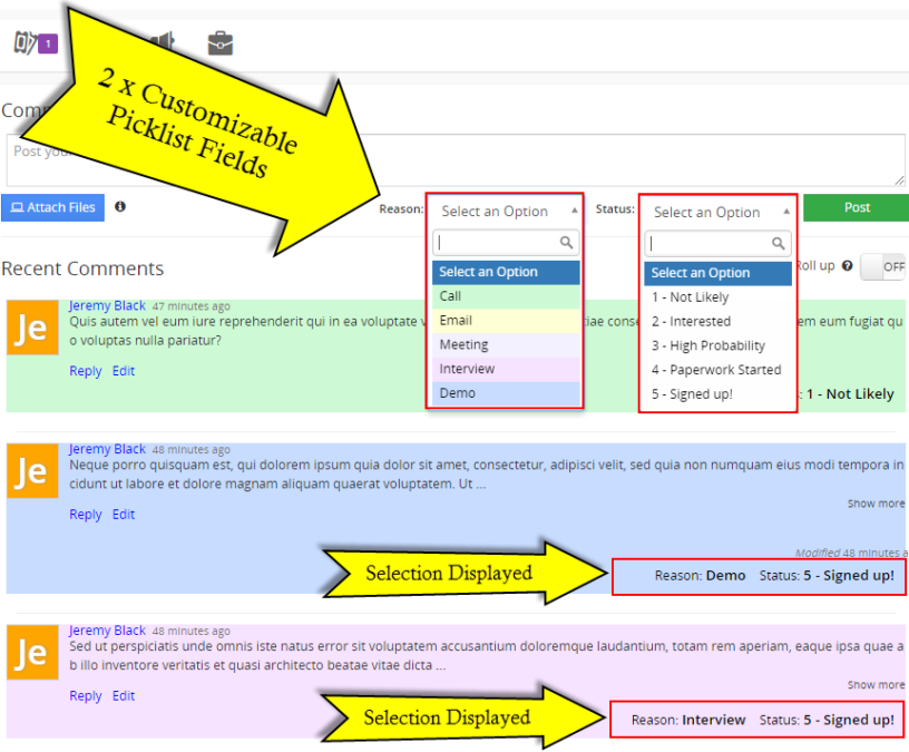 vtiger advanced comments summary view