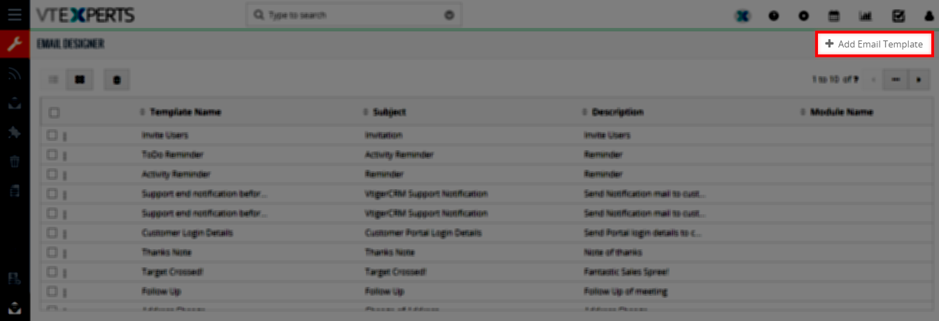 Add new email template email designer vtiger vtexperts