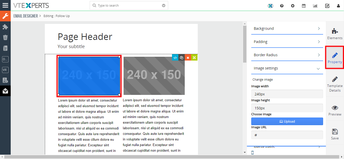 vtiger vtexperts email designer image box customization