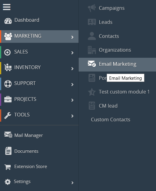 Adding Custom modules to Email Marketing Extension