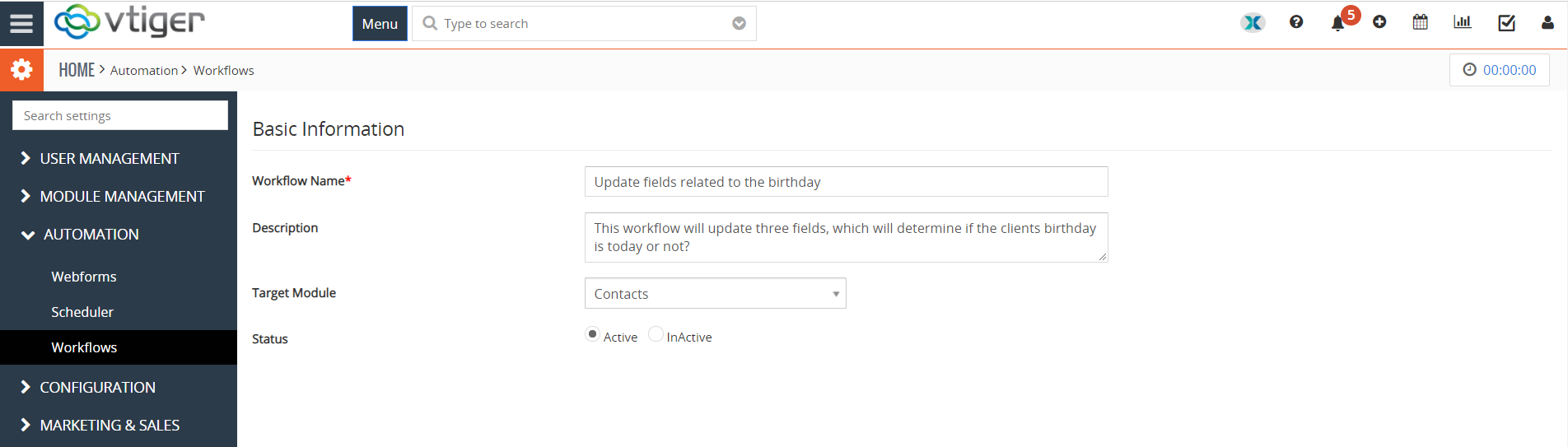 Calculate birthday and send email in Vtiger 7.4