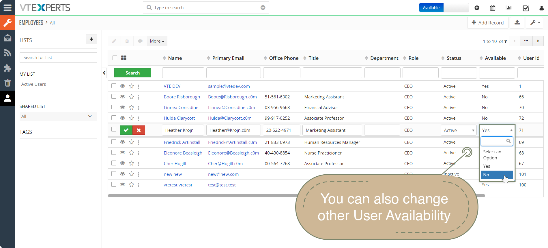 Availability Switch for Users in Vtiger