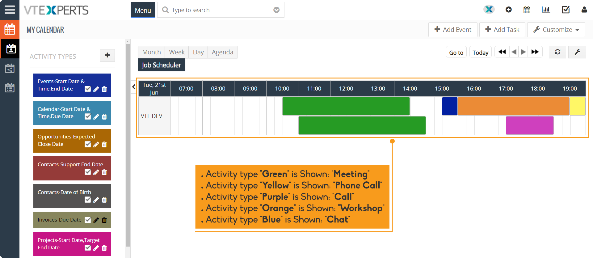 Job Scheduler New Feature - Color Tiles based on Activity Type