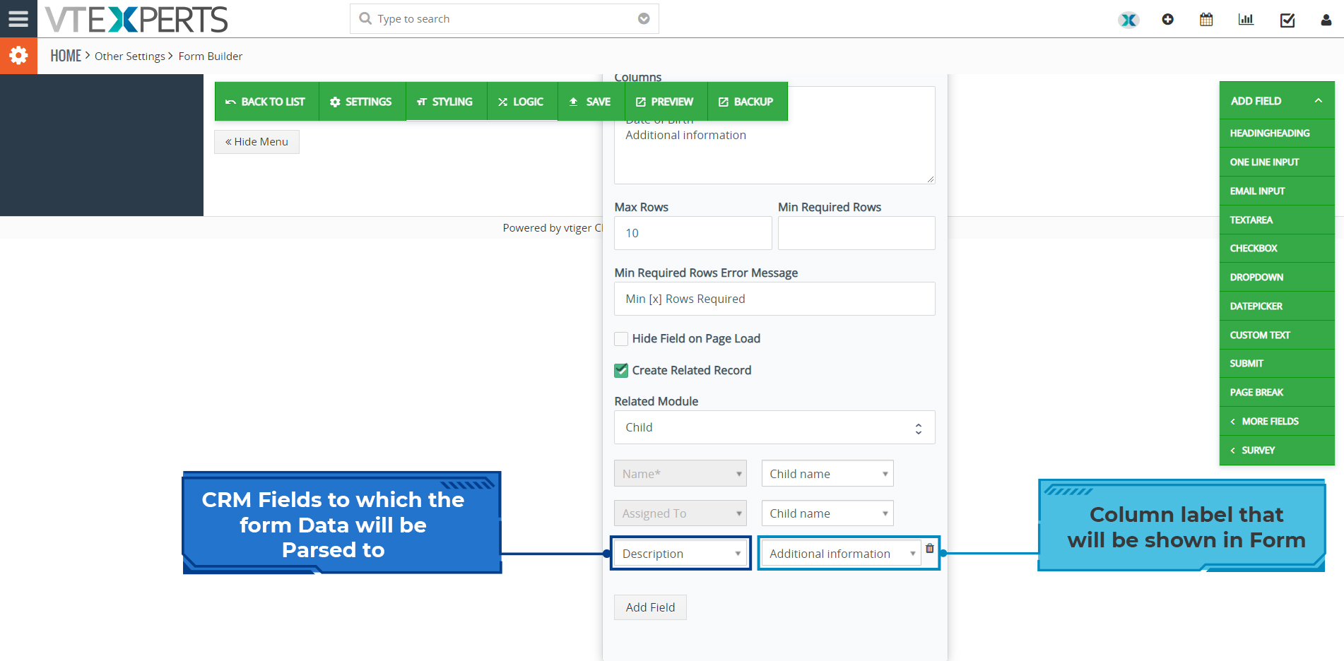 Add related module records using tabular field entry in form builder