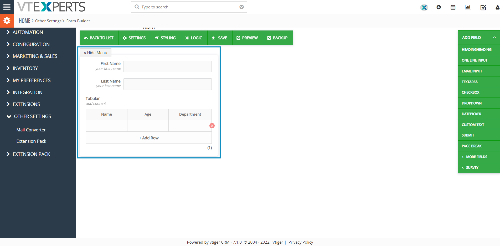 Add related module records using tabular field entry in form builder