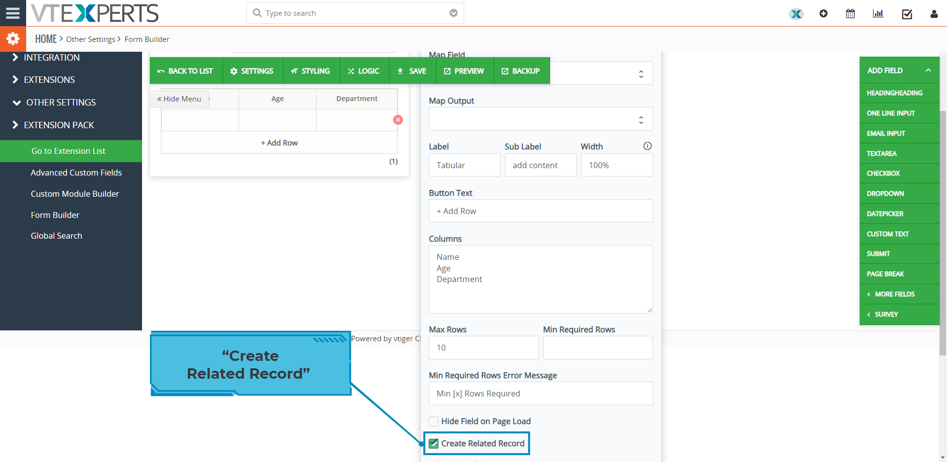 Add related module records using tabular field entry in form builder